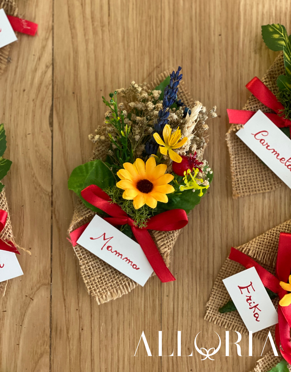 Segnaposto per Festa di Laurea con Fiori Misti per Laurea - Alloria