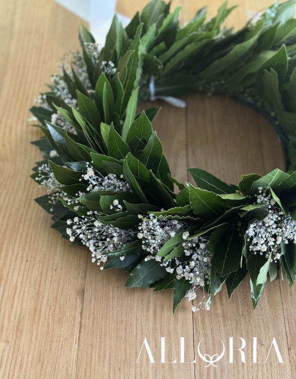 Corona di Alloro per Laurea con Velo da sposa Stabilizzato Sbiancato piccolo - Alloria