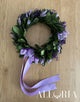 Corona di Alloro per Laurea con Gipsofila Viola Stabilizzata e Lagurus Lilla - alloria