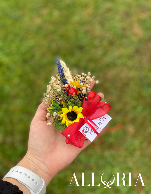 Segnaposto per Festa di Laurea con Fiori Misti su Disco in Legno - Alloria